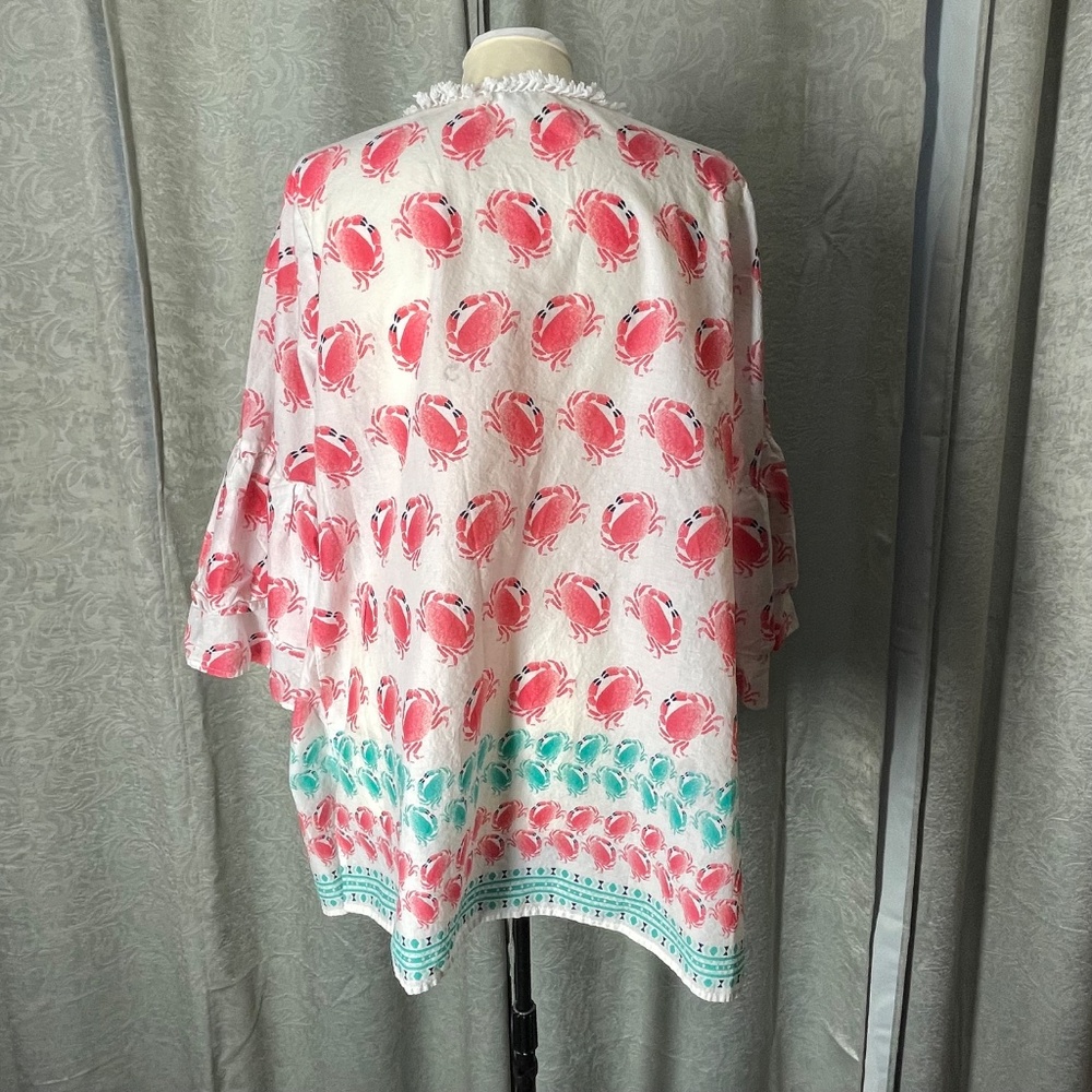 Women’s 1X Crown & Ivy Curvy ,Pink/Green/White Tunic Top - Picture 4 of 11